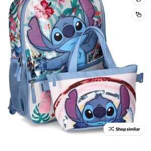 Disney Stitch Kids Backpack and Lunch Bag Set - Blue and Pink